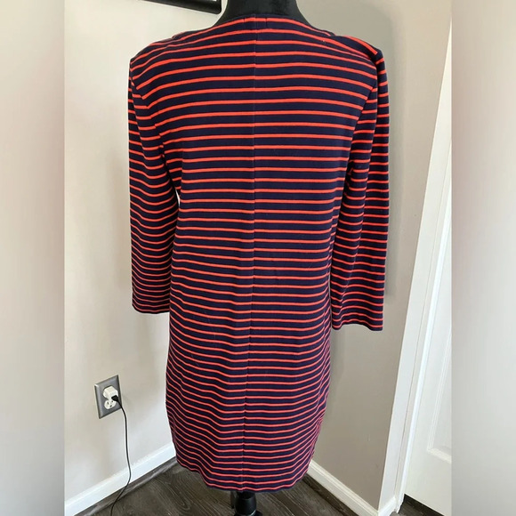 J. Crew preppy navy and red striped a line long sleeve dress. Size small - Picture 3 of 4